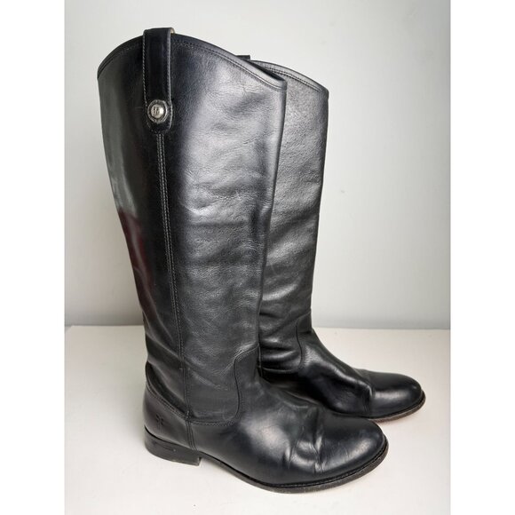 Frye Womens Melissa Button Riding Boots Black Leather Round Toe Size 9 - Picture 1 of 11